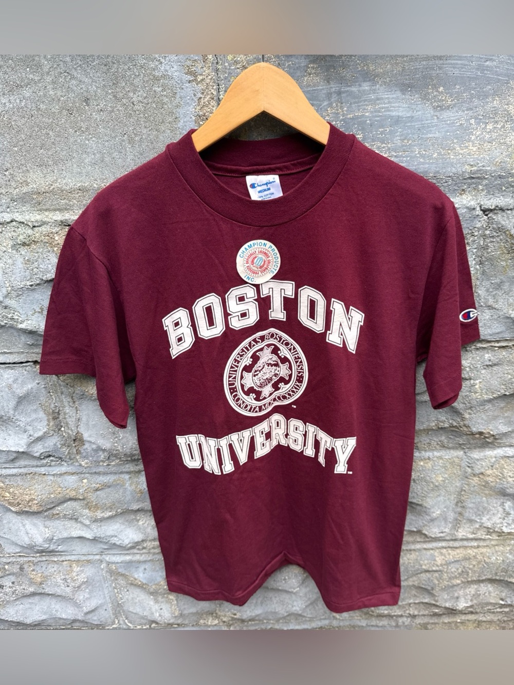 Vintage Champion Boston University T Shirt Men's M New Red Terriers